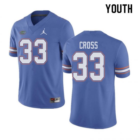 Youth Florida Gators #33 Daniel Cross NCAA Jordan Brand Blue Authentic Stitched College Football Jersey HKM6162SD